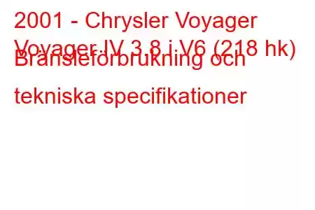 2001 - Chrysler Voyager
Voyager IV 3.8 i V6 (218 hk) Bränsleförbrukning och tekniska specifikationer