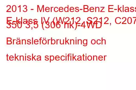 2013 - Mercedes-Benz E-klass
E-klass IV (W212, S212, C207) 350 3,5 (306 hk)-4WD Bränsleförbrukning och tekniska specifikationer