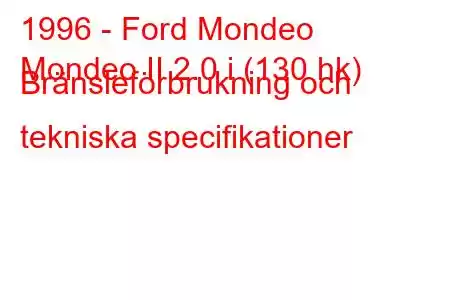 1996 - Ford Mondeo
Mondeo II 2.0 i (130 hk) Bränsleförbrukning och tekniska specifikationer