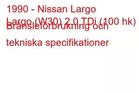 1990 - Nissan Largo
Largo (W30) 2.0 TDi (100 hk) Bränsleförbrukning och tekniska specifikationer