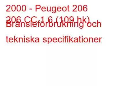 2000 - Peugeot 206
206 CC 1.6 (109 hk) Bränsleförbrukning och tekniska specifikationer