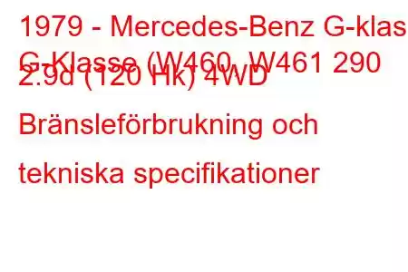 1979 - Mercedes-Benz G-klass
G-Klasse (W460, W461 290 2.9d (120 Hk) 4WD Bränsleförbrukning och tekniska specifikationer