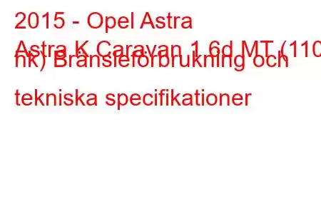 2015 - Opel Astra
Astra K Caravan 1.6d MT (110 hk) Bränsleförbrukning och tekniska specifikationer