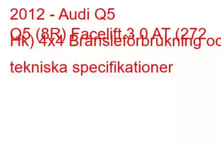 2012 - Audi Q5
Q5 (8R) Facelift 3.0 AT (272 Hk) 4x4 Bränsleförbrukning och tekniska specifikationer