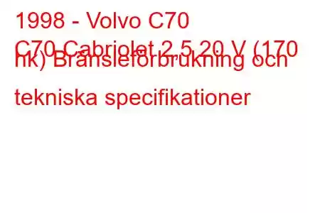 1998 - Volvo C70
C70 Cabriolet 2,5 20 V (170 hk) Bränsleförbrukning och tekniska specifikationer