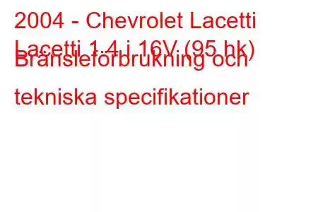 2004 - Chevrolet Lacetti
Lacetti 1.4 i 16V (95 hk) Bränsleförbrukning och tekniska specifikationer