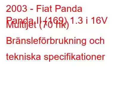 2003 - Fiat Panda
Panda II (169) 1.3 i 16V Multijet (70 hk) Bränsleförbrukning och tekniska specifikationer