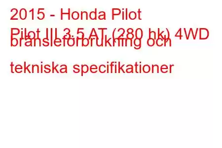 2015 - Honda Pilot
Pilot III 3.5 AT (280 hk) 4WD bränsleförbrukning och tekniska specifikationer