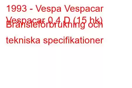 1993 - Vespa Vespacar
Vespacar 0,4 D (15 hk) Bränsleförbrukning och tekniska specifikationer