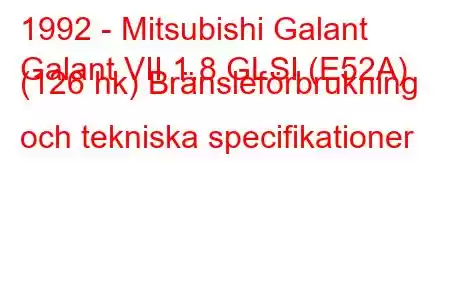 1992 - Mitsubishi Galant
Galant VII 1.8 GLSI (E52A) (126 hk) Bränsleförbrukning och tekniska specifikationer