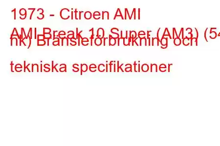 1973 - Citroen AMI
AMI Break 10 Super (AM3) (54 hk) Bränsleförbrukning och tekniska specifikationer