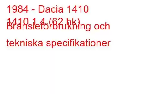 1984 - Dacia 1410
1410 1,4 (62 hk) Bränsleförbrukning och tekniska specifikationer