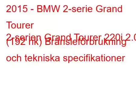 2015 - BMW 2-serie Grand Tourer
2-serien Grand Tourer 220i 2.0 (192 hk) Bränsleförbrukning och tekniska specifikationer