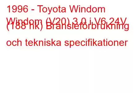 1996 - Toyota Windom
Windom (V20) 3.0 i V6 24V (188 hk) Bränsleförbrukning och tekniska specifikationer