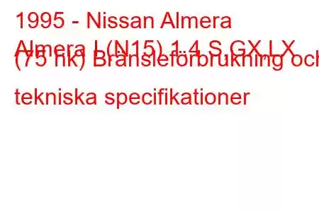 1995 - Nissan Almera
Almera I (N15) 1.4 S,GX,LX (75 hk) Bränsleförbrukning och tekniska specifikationer