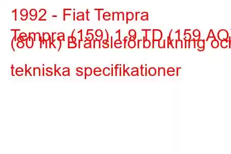 1992 - Fiat Tempra
Tempra (159) 1,9 TD (159.AQ) (80 hk) Bränsleförbrukning och tekniska specifikationer