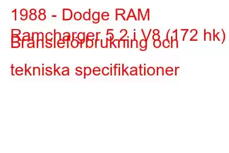 1988 - Dodge RAM
Ramcharger 5.2 i V8 (172 hk) Bränsleförbrukning och tekniska specifikationer