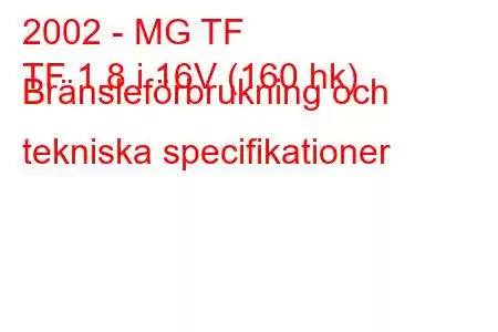 2002 - MG TF
TF 1.8 i 16V (160 hk) Bränsleförbrukning och tekniska specifikationer