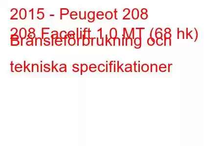 2015 - Peugeot 208
208 Facelift 1.0 MT (68 hk) Bränsleförbrukning och tekniska specifikationer