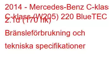 2014 - Mercedes-Benz C-klass
C-klass (W205) 220 BlueTEC 2.1d (170 hk) Bränsleförbrukning och tekniska specifikationer