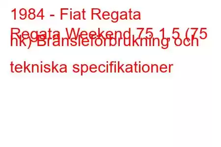 1984 - Fiat Regata
Regata Weekend 75 1,5 (75 hk) Bränsleförbrukning och tekniska specifikationer