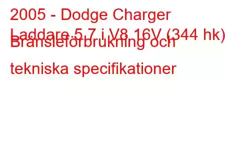 2005 - Dodge Charger
Laddare 5.7 i V8 16V (344 hk) Bränsleförbrukning och tekniska specifikationer