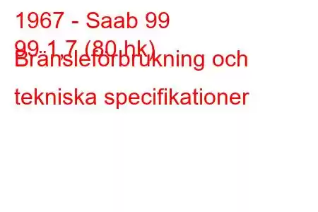 1967 - Saab 99
99 1,7 (80 hk) Bränsleförbrukning och tekniska specifikationer