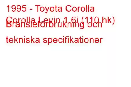 1995 - Toyota Corolla
Corolla Levin 1.6i (110 hk) Bränsleförbrukning och tekniska specifikationer