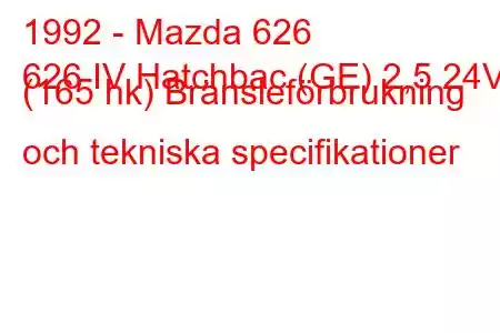 1992 - Mazda 626
626 IV Hatchbac (GE) 2,5 24V (165 hk) Bränsleförbrukning och tekniska specifikationer