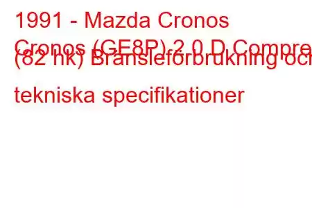 1991 - Mazda Cronos
Cronos (GE8P) 2.0 D Comprex (82 hk) Bränsleförbrukning och tekniska specifikationer