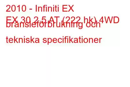 2010 - Infiniti EX
EX 30 2.5 AT (222 hk) 4WD bränsleförbrukning och tekniska specifikationer