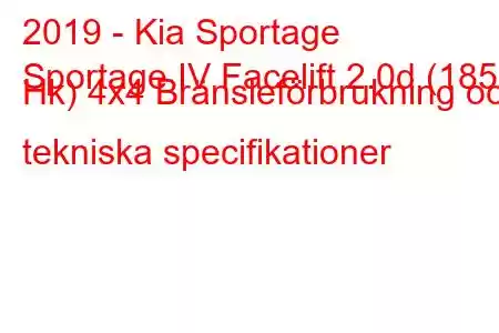 2019 - Kia Sportage
Sportage IV Facelift 2.0d (185 Hk) 4x4 Bränsleförbrukning och tekniska specifikationer