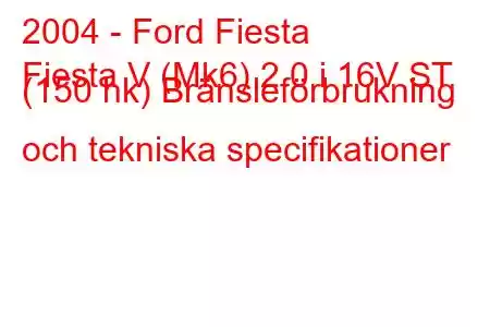 2004 - Ford Fiesta
Fiesta V (Mk6) 2.0 i 16V ST (150 hk) Bränsleförbrukning och tekniska specifikationer