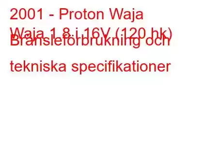 2001 - Proton Waja
Waja 1.8 i 16V (120 hk) Bränsleförbrukning och tekniska specifikationer