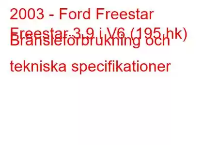 2003 - Ford Freestar
Freestar 3.9 i V6 (195 hk) Bränsleförbrukning och tekniska specifikationer