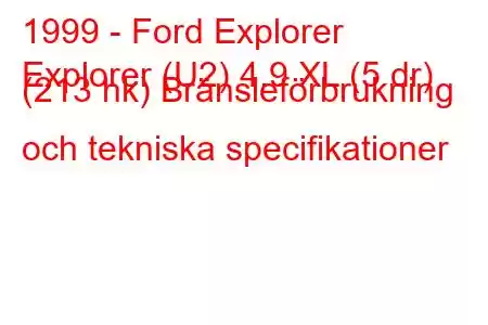 1999 - Ford Explorer
Explorer (U2) 4.9 XL (5 dr) (213 hk) Bränsleförbrukning och tekniska specifikationer