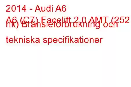 2014 - Audi A6
A6 (C7) Facelift 2.0 AMT (252 hk) Bränsleförbrukning och tekniska specifikationer