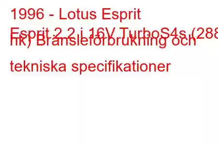 1996 - Lotus Esprit
Esprit 2.2 i 16V TurboS4s (288 hk) Bränsleförbrukning och tekniska specifikationer