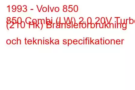 1993 - Volvo 850
850 Combi (LW) 2.0 20V Turbo (210 Hk) Bränsleförbrukning och tekniska specifikationer