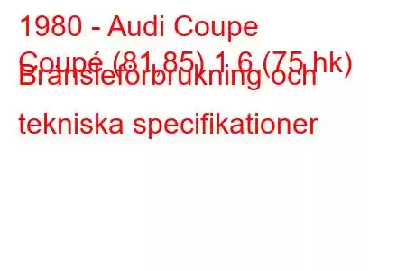 1980 - Audi Coupe
Coupé (81,85) 1,6 (75 hk) Bränsleförbrukning och tekniska specifikationer