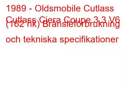 1989 - Oldsmobile Cutlass
Cutlass Ciera Coupe 3.3 V6 (162 hk) Bränsleförbrukning och tekniska specifikationer