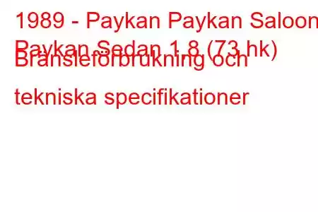 1989 - Paykan Paykan Saloon
Paykan Sedan 1,8 (73 hk) Bränsleförbrukning och tekniska specifikationer