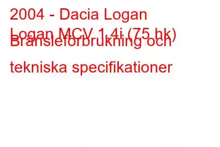 2004 - Dacia Logan
Logan MCV 1.4i (75 hk) Bränsleförbrukning och tekniska specifikationer