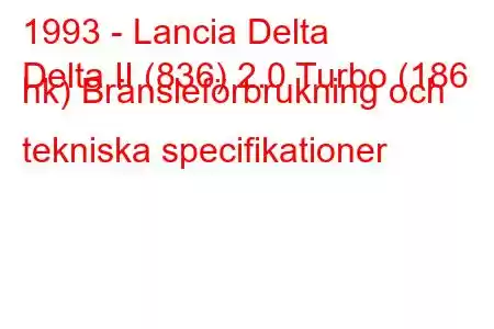 1993 - Lancia Delta
Delta II (836) 2.0 Turbo (186 hk) Bränsleförbrukning och tekniska specifikationer