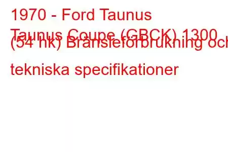 1970 - Ford Taunus
Taunus Coupe (GBCK) 1300 (54 hk) Bränsleförbrukning och tekniska specifikationer