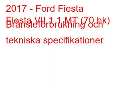 2017 - Ford Fiesta
Fiesta VII 1.1 MT (70 hk) Bränsleförbrukning och tekniska specifikationer