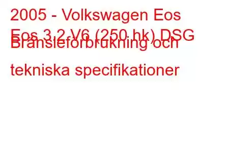 2005 - Volkswagen Eos
Eos 3.2 V6 (250 hk) DSG Bränsleförbrukning och tekniska specifikationer