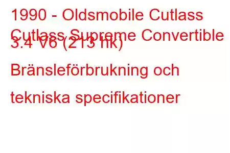 1990 - Oldsmobile Cutlass
Cutlass Supreme Convertible 3.4 V6 (213 hk) Bränsleförbrukning och tekniska specifikationer