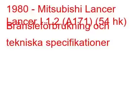 1980 - Mitsubishi Lancer
Lancer I 1.2 (A171) (54 hk) Bränsleförbrukning och tekniska specifikationer