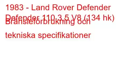 1983 - Land Rover Defender
Defender 110 3,5 V8 (134 hk) Bränsleförbrukning och tekniska specifikationer